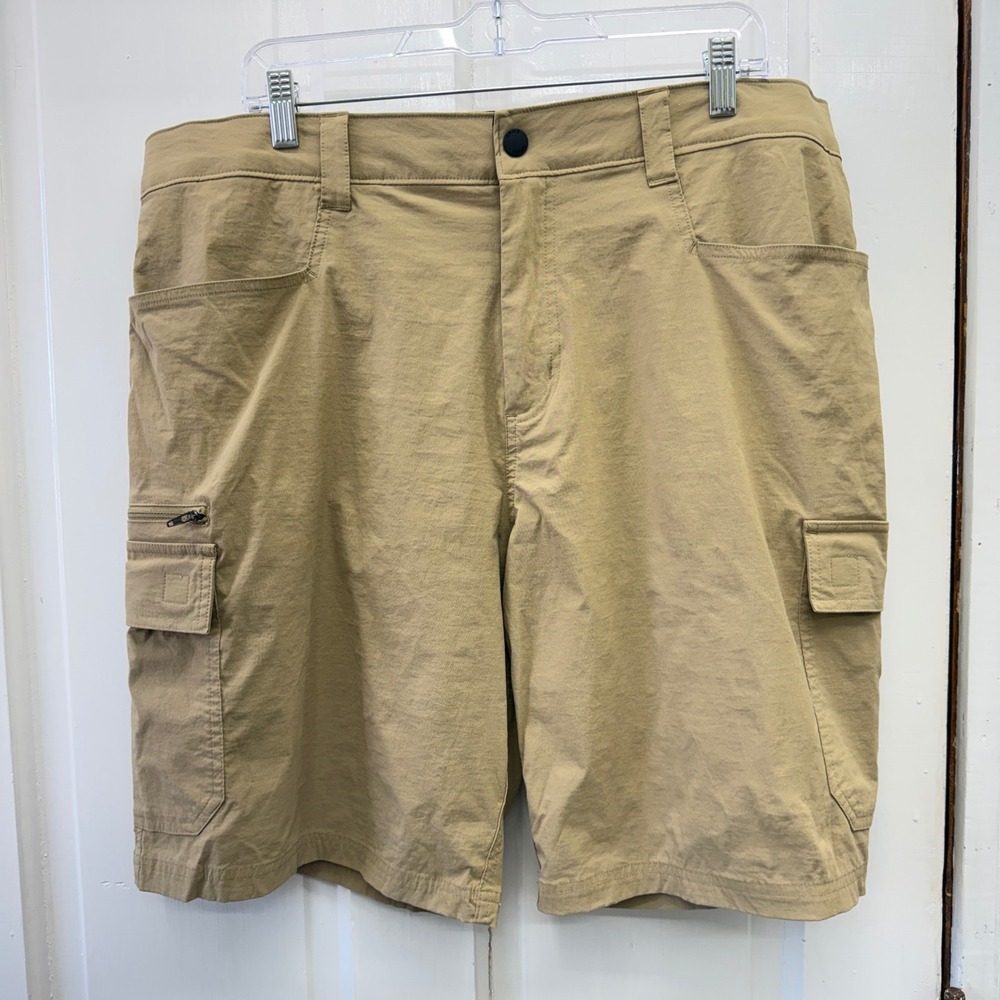 Orvis Khaki Cargo Tech Shorts Mens‎ 36 Elastic Waist Performance Stretch Hiking